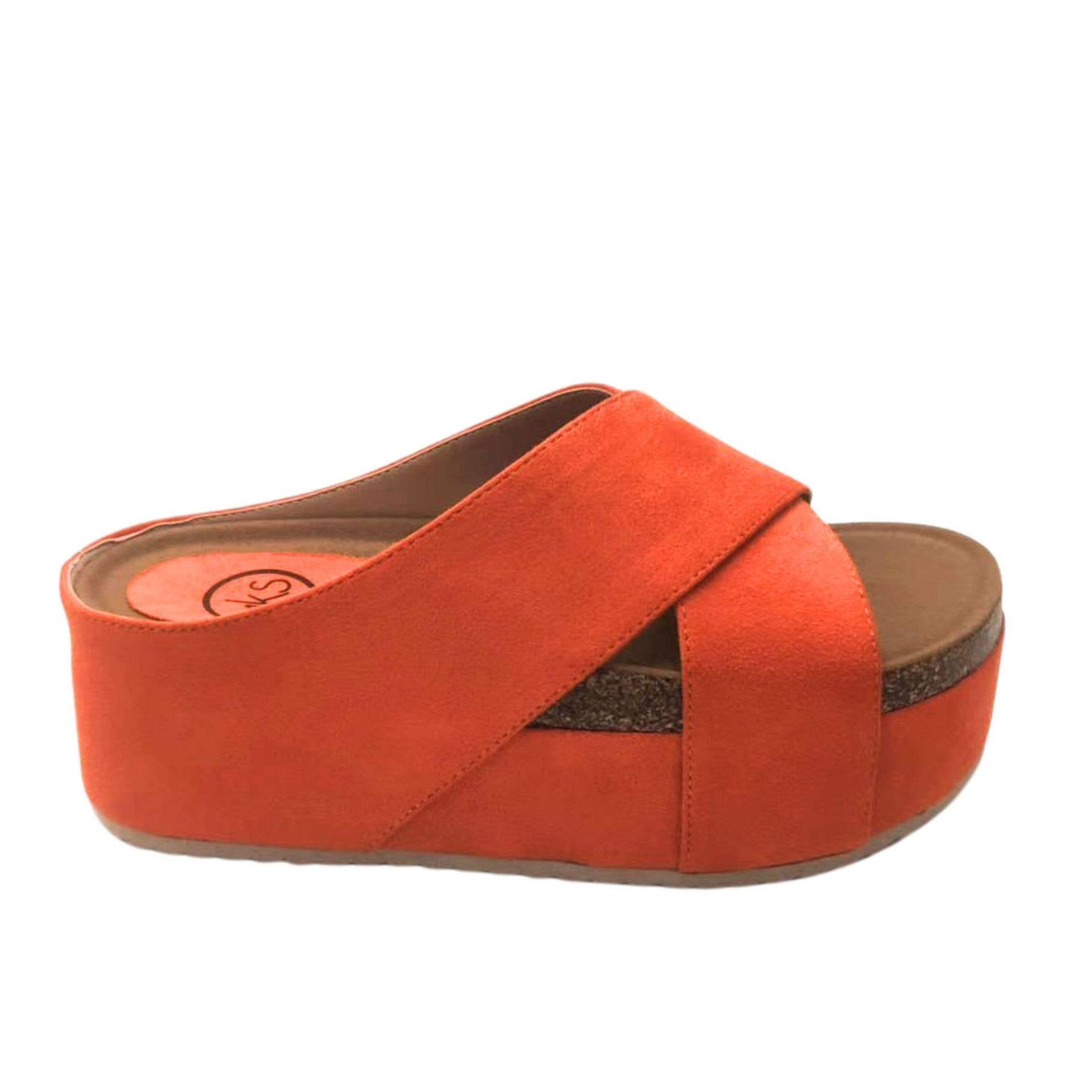 Nina 2 Suede Crisscross Cork Platform Wedge Slide Sandal: Almond / 6