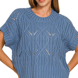 ,,,.0722 Cable Knit Short Sleeve Sweater SI-28167: DEEP CAMEL-184427 / M