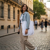 White Canvas Ruffle Tote | Tote Bags | Cotton Canvas Totes