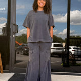 Mineral Washed Tiered Wide Leg Pant