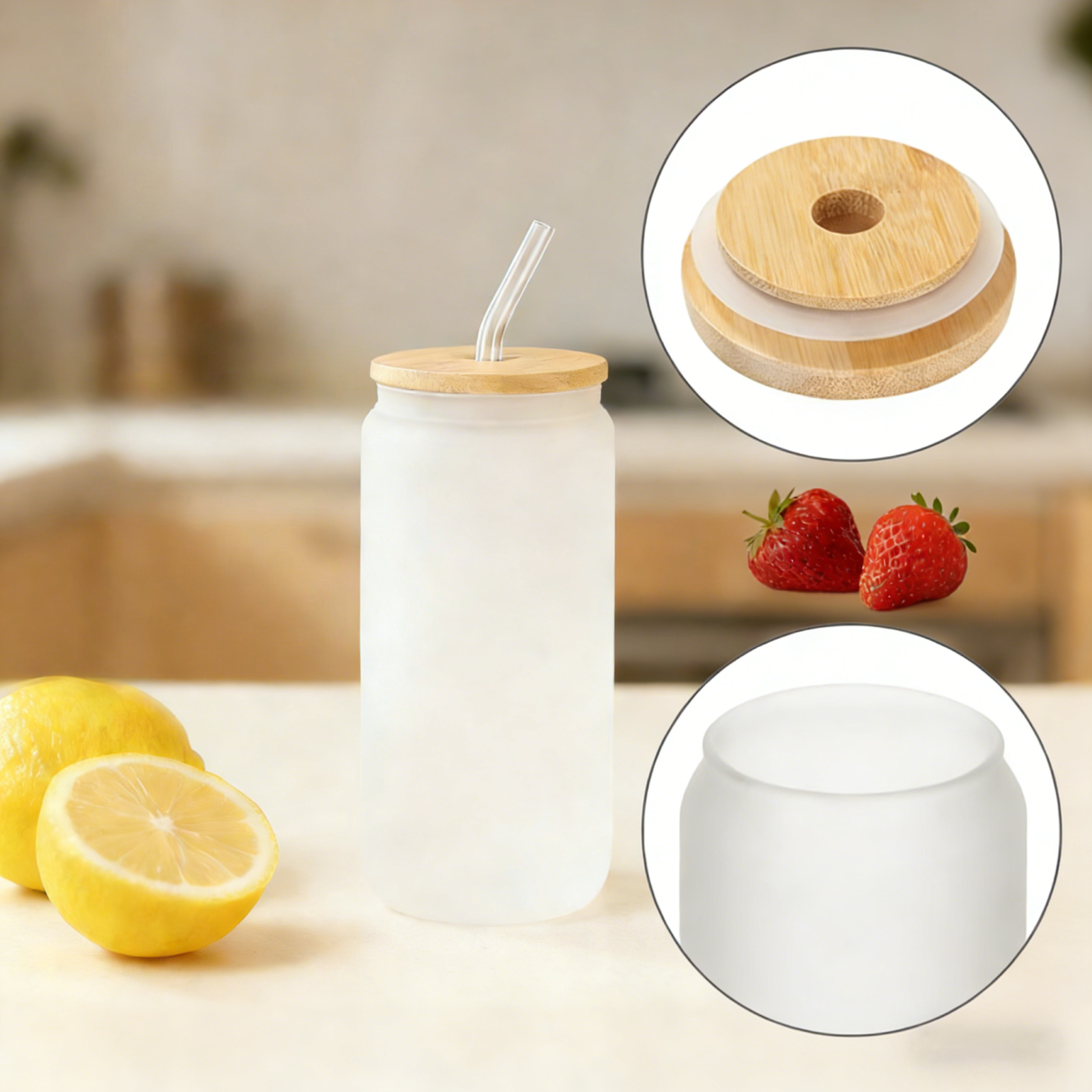 16oz Sublimation Glass Tumbler with Bamboo Lid, set of 24