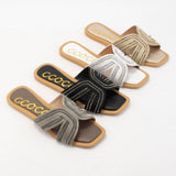 MARISA H-SHAPED UNIQUE ZIPPER LINE DESIGN SANDAL: CHAMPAGNE / 7.5