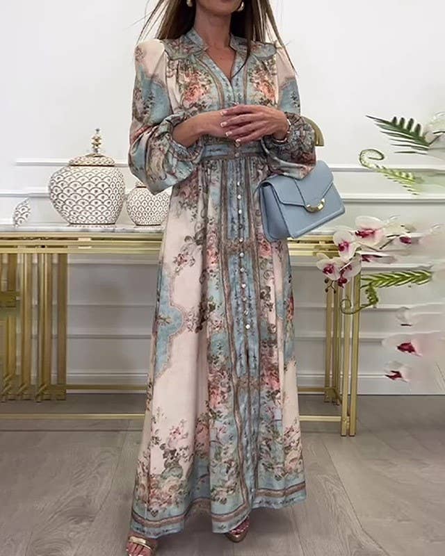 Vintage Boho Floral Print Pleated Dress: Decor / XL