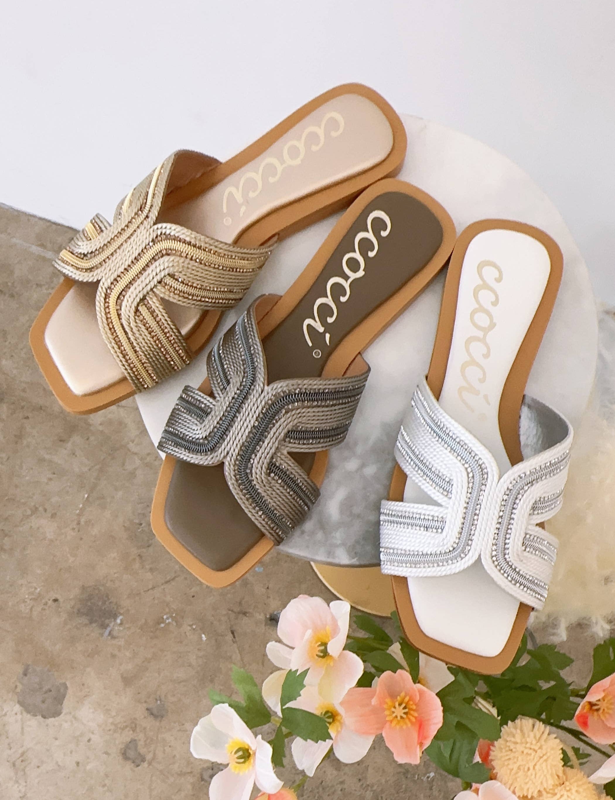 MARISA H-SHAPED UNIQUE ZIPPER LINE DESIGN SANDAL: CHAMPAGNE / 10
