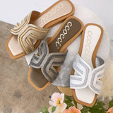 MARISA H-SHAPED UNIQUE ZIPPER LINE DESIGN SANDAL: CHAMPAGNE / 7
