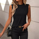 Sleeveless Knit Tank Top Women Loose Fit Solid Color: Green / 65%RAYON 35%POLYESTER / M