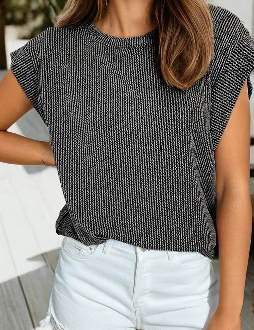Spring 2026Twisted Rib Wide Sleeve Crew Neck T Shirt (S-2XL): Dark Khaki / XL