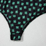 St Patrick Shamrock Mock Neck Long Sleeve Mesh Bodysuit: As shown / Missy / L