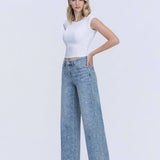 HIGH RISE MEDIUM LIGHT FLORAL PRINT WIDE LEG JEANS T7335FPR: FLORAL PRINT / 26