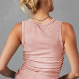 Women's  Plain Ruched Side Slim Tank Top: Apricot Pink / 95%Polyester+5%Elastane / L