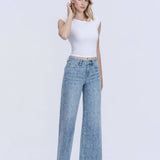HIGH RISE MEDIUM LIGHT FLORAL PRINT WIDE LEG JEANS T7335FPR: FLORAL PRINT / 25