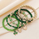 Green 5pcs St Patrick Lucky Beading Heart Charm Bracelets Set: Green / 100%PMMA / ONE SIZE