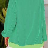 Bright Green Twisted Rib St Patricks Day Sequin Patch Graphic Long Sleeve Top: Bright Green / 75%Polyester+20%Viscose+5%Elastane / S