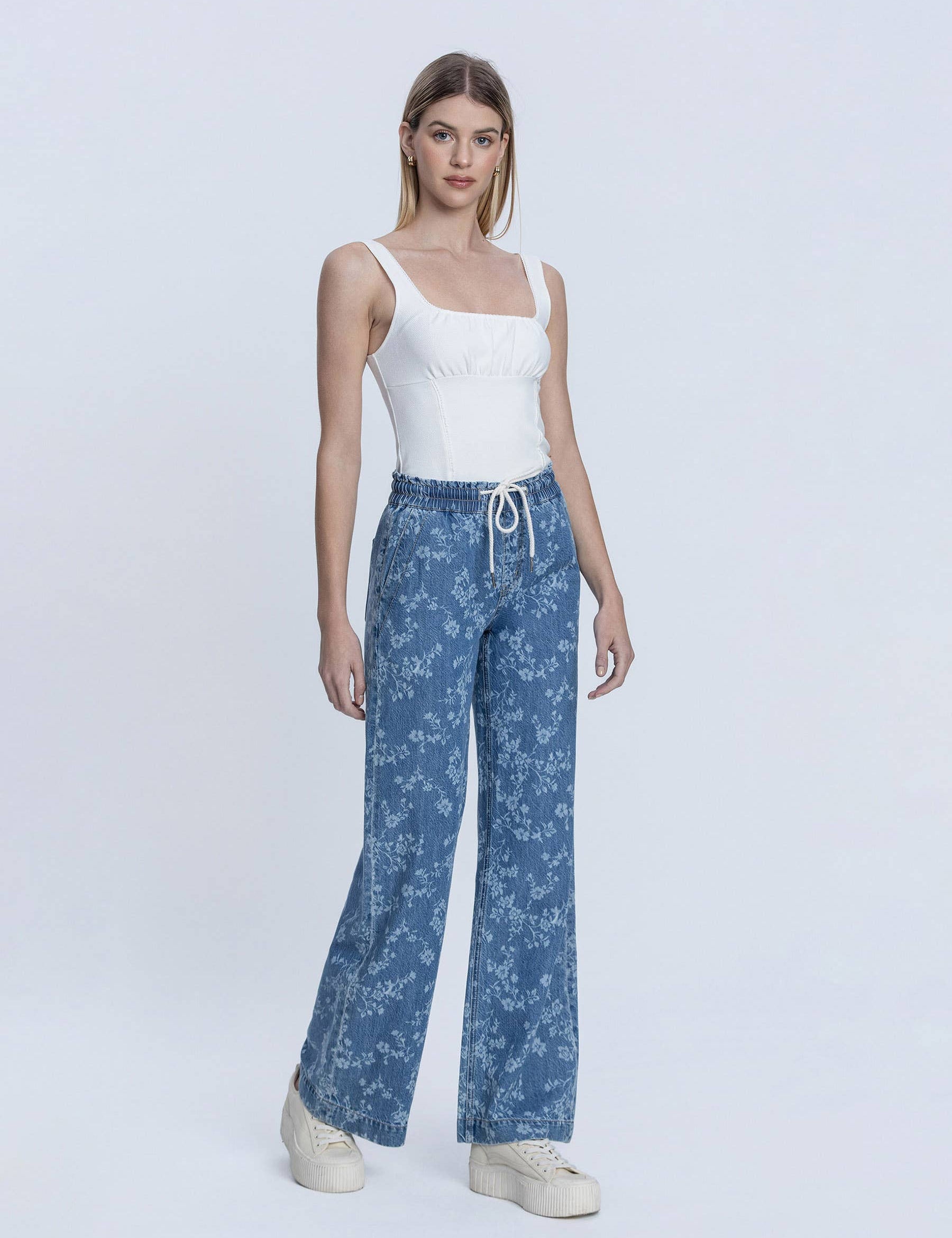 HIGH RISE FLORAL PRINT BAGGY WIDE LEG JEANS T7328VFR: VINTAGE FLORAL / 27