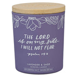 Glass Candle w/Bamboo Lid Purple No Fear Ps. 118:6