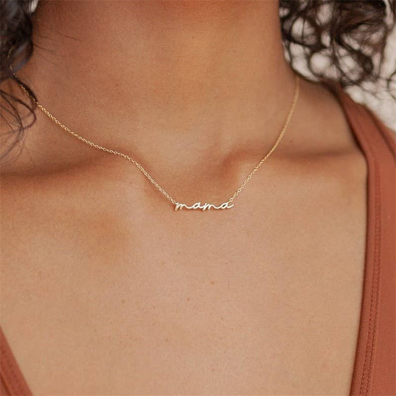 18K STAINLESS STEEL TARNISH FREE MAMA NECKLACE | 40NK9479: Silver