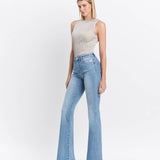 HIGH RISE LONG FLARE JEANS V2812: JUST FINE / 30