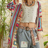 Long Sleeve Crochet Various Colors Cardigan: WHITE MULTI / Os