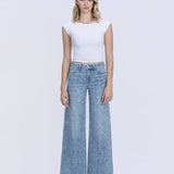 HIGH RISE MEDIUM LIGHT FLORAL PRINT WIDE LEG JEANS T7335FPR: FLORAL PRINT / 26