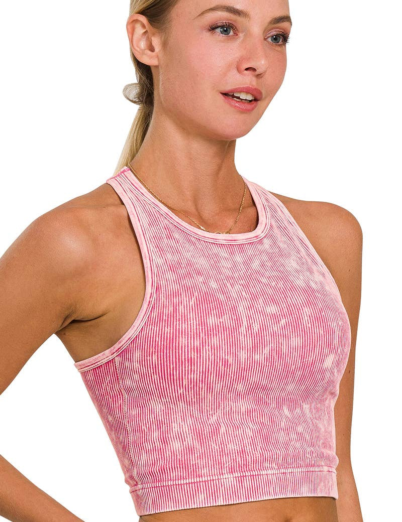 `.0802 Premium Washed Seamless High-neck Crop Tank SI-25526: ASH MOCHA-163059 / S/M
