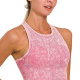 `.0802 Premium Washed Seamless High-neck Crop Tank SI-25526: DEEP CAMEL-162189 / S/M