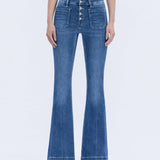 MID RISE BUTTON FLY TROUSER HEM FLARE JEANS T5848: GLEEFULLY / 30