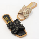 MARISA H-SHAPED UNIQUE ZIPPER LINE DESIGN SANDAL: CHAMPAGNE / 10