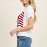 AMERICAN FLAG GRAPHIC KNITTED SWEATER TOP - 7254WS: White / M