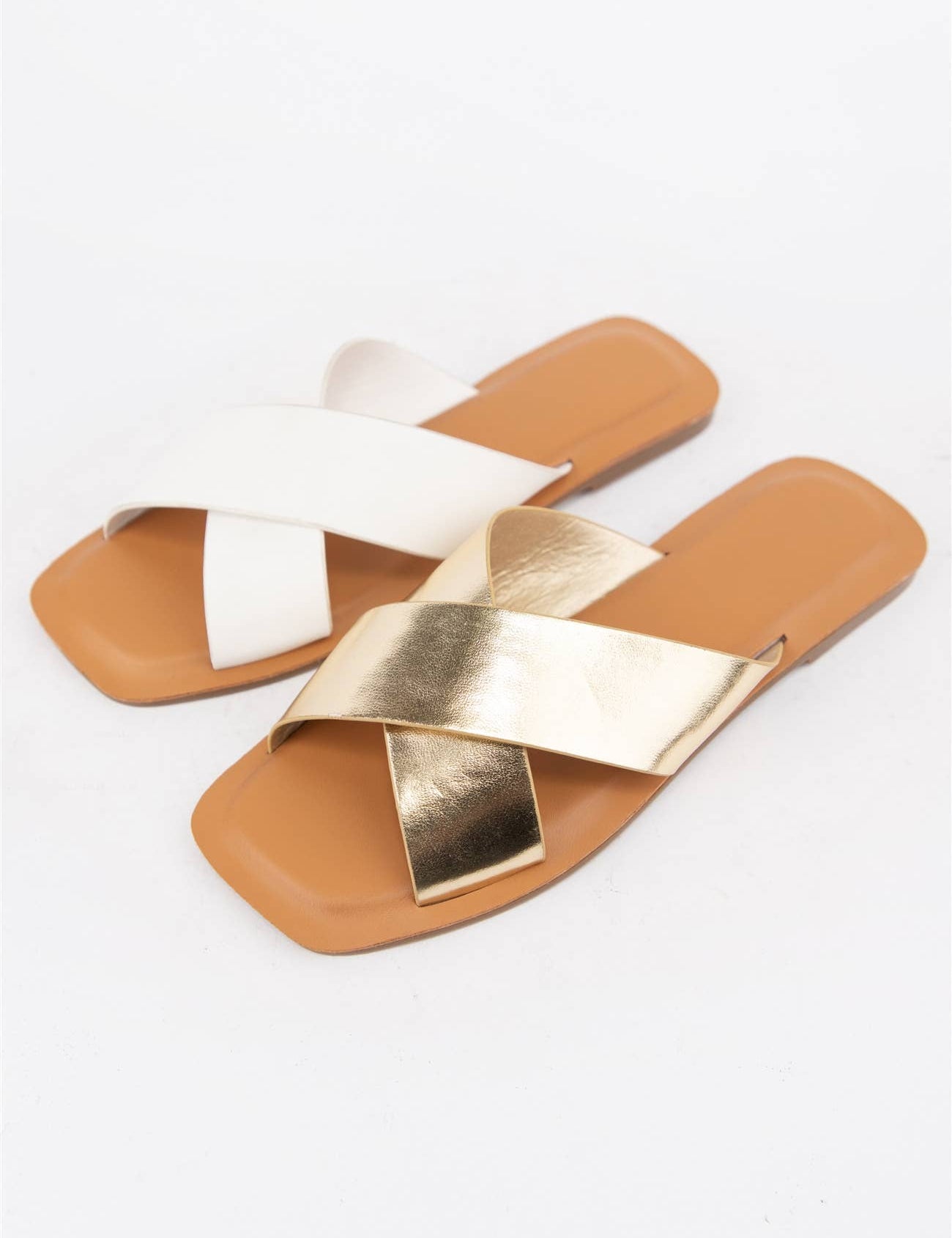 Cross Strap Slide Sandals Minimal Leather Flat Slide