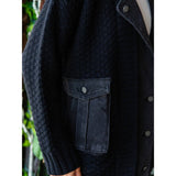 Knit Body Denim Layerd Jacket: Cream / Denim / L