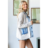 Knit Body Denim Layerd Jacket: Cream / Denim / S