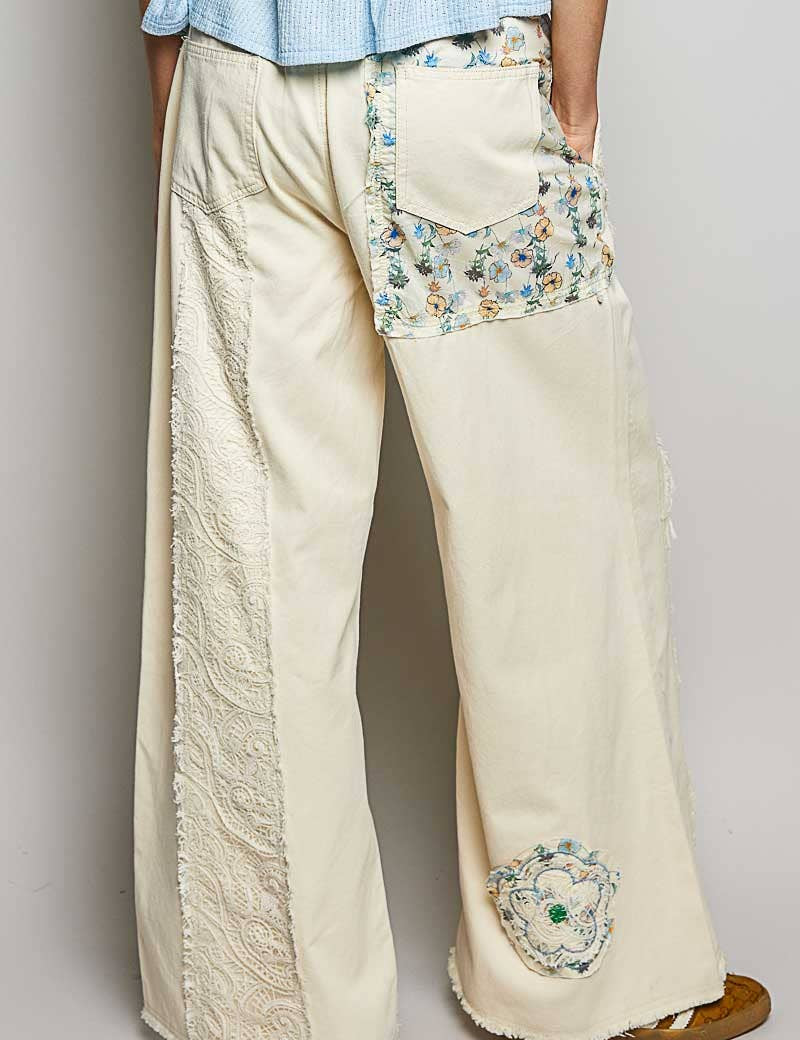 Drawstring Floral Patch Denim Pants