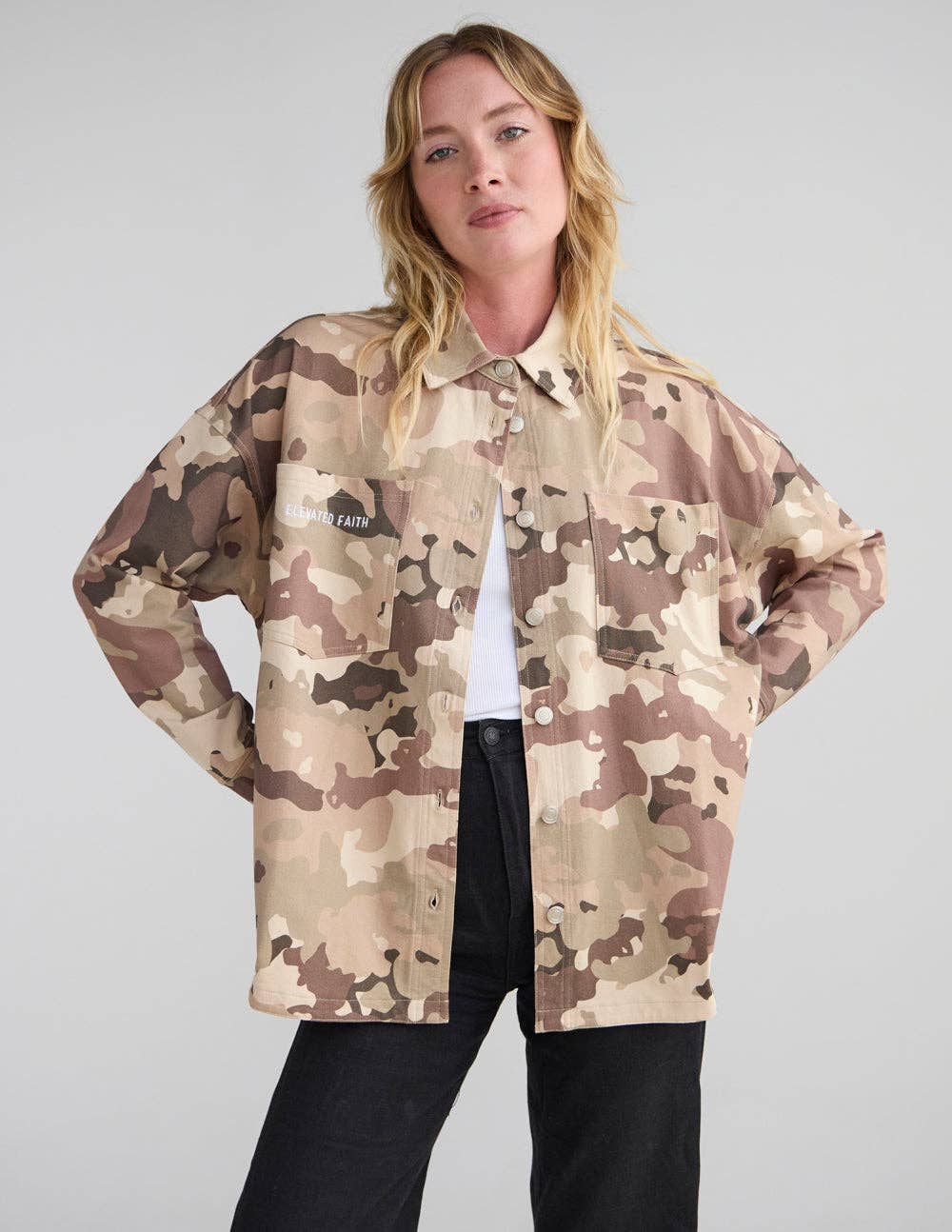 What a Friend in Jesus Camo Shacket: S
