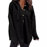 Contrast Button Down Hooded Sweatshirt Jacket