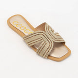 MARISA H-SHAPED UNIQUE ZIPPER LINE DESIGN SANDAL: CHAMPAGNE / 7
