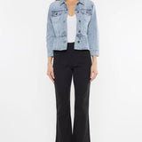 OPEN PACK CLASSIC FIT PEPLUM DENIM JACKET-KC7369L: LIGHT / L