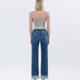 HIGH RISE DARK WASH CUFFED STRAIGHT JEANS T6666: NICO / 26