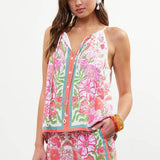 Sleeveless Border Print Top: Sweet Pea / XS