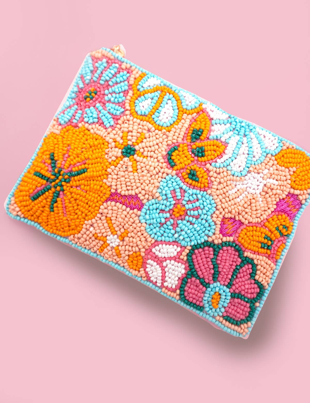 LONDON BUS FLOWER PARIS SEED BEAD COIN POUCH | 91CP1070: LONDON BUS 1070