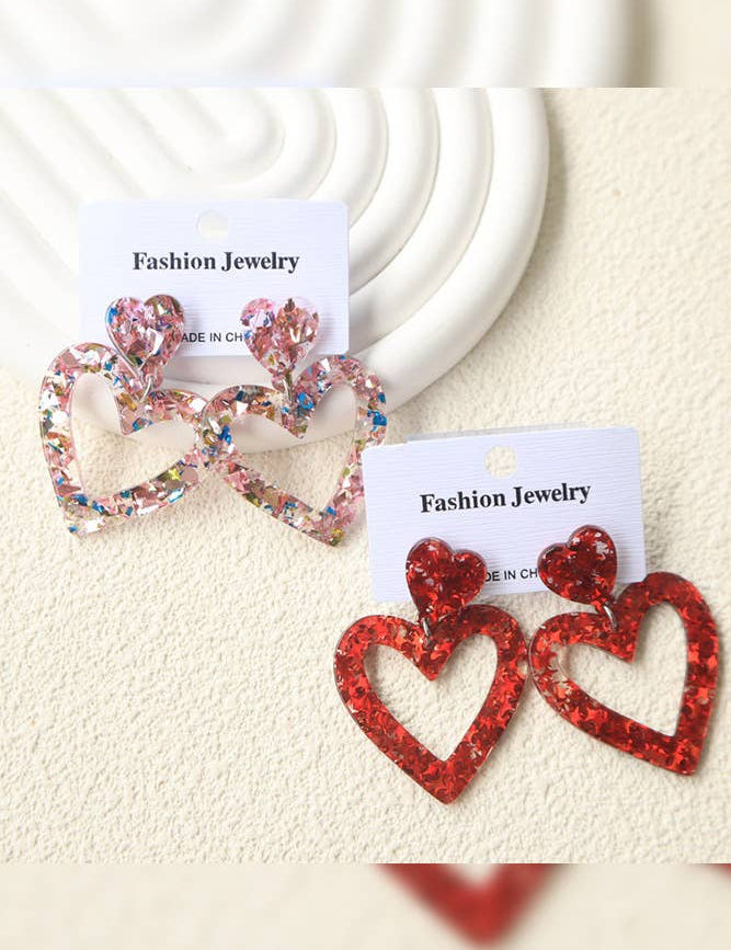 Valentine's Day Heart Shape Earrings ZK662: Red / One Size