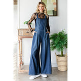 Pleated Denim Overall with Pockets
