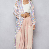 Long Sleeve Crochet Various Colors Cardigan: WHITE MULTI / Os