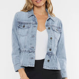 OPEN PACK CLASSIC FIT PEPLUM DENIM JACKET-KC7369L: LIGHT / L