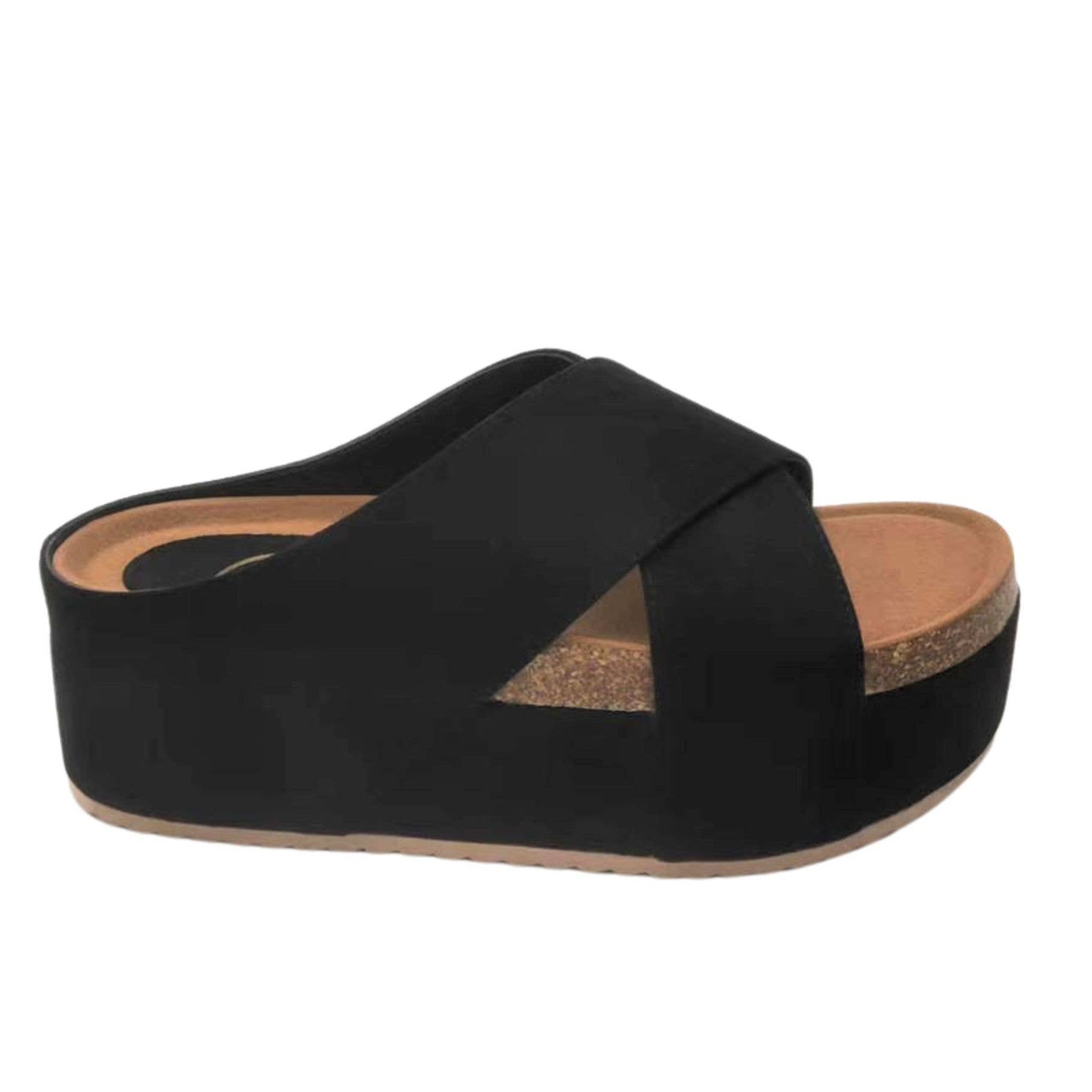 Nina 2 Suede Crisscross Cork Platform Wedge Slide Sandal: Almond / 10