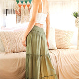 Maxi Tiered  Wide Leg Beach Palazzo Pants VP73052: Mocha / S