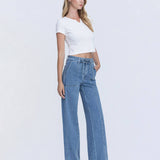 SUPER HIGH RISE TIE WAISTBAND WIDE LEG JEANS T6765: LUSH LIFE / 27