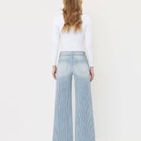 HIGH RISE WAIST TIE STRIPED WIDE LEG JEANS V3838STR: STRIPE / 24