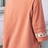 LDC  Flower Patch Graphic Exposed Seam Wide Sleeve Loose Top: Grapefruit Orange / M