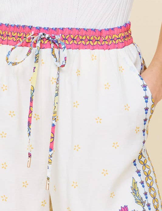 Border Print Wide Leg Pants: Yellow Multi / S