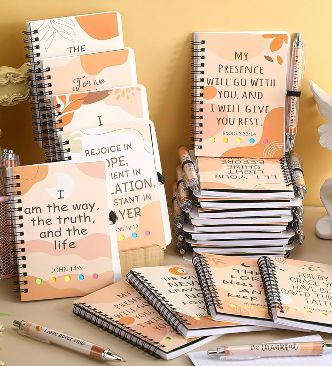 Christian boho Bible verse notebook and pen sets